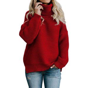 Womens Turtleneck Ribbed Knit Top Pullover Sweaters